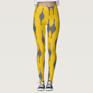 Colorful African yoga Yellow and blue pattern Leggings