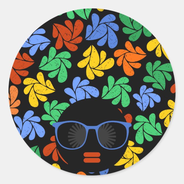Colorful Afro Love Classic Round Sticker (Front)