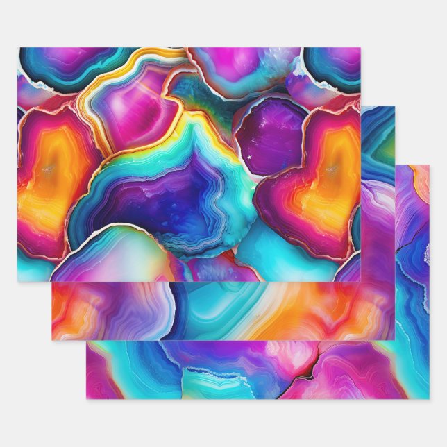 Colorful Agate Abstract with Swirling Layers Wrapping Paper Sheets (Set)
