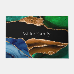 Colorful Agate and Gold Personalized Doormat