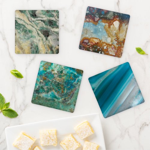 Colorful Agate and Mineral Stones Coaster Set