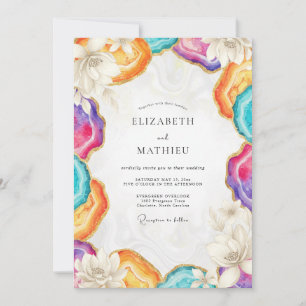 Colorful Agate Geode Eucalyptus Wedding Invitation