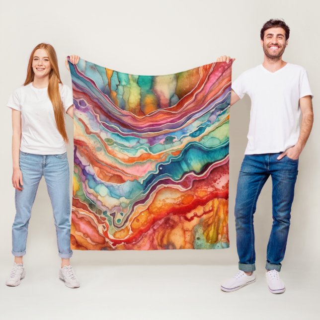 Colorful Agate Geode Gemstone (2) Fleece Blanket (In Situ)