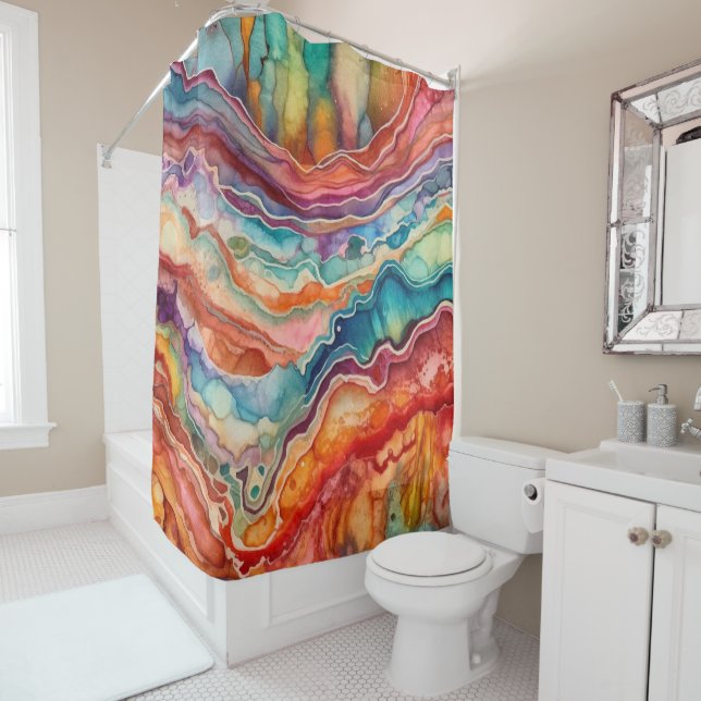 Colorful Agate Geode Gemstone (2) Shower Curtain (In Situ)