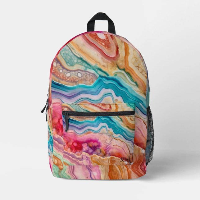 Colorful Agate Geode Gemstone (8) Printed Backpack (Front)
