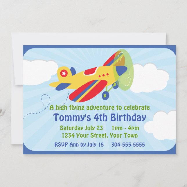 Colorful Airplane Birthday Party Invitation (Front)