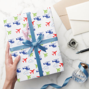 Colorful Airplane Clouds Cute Boy Birthday Wrapping Paper