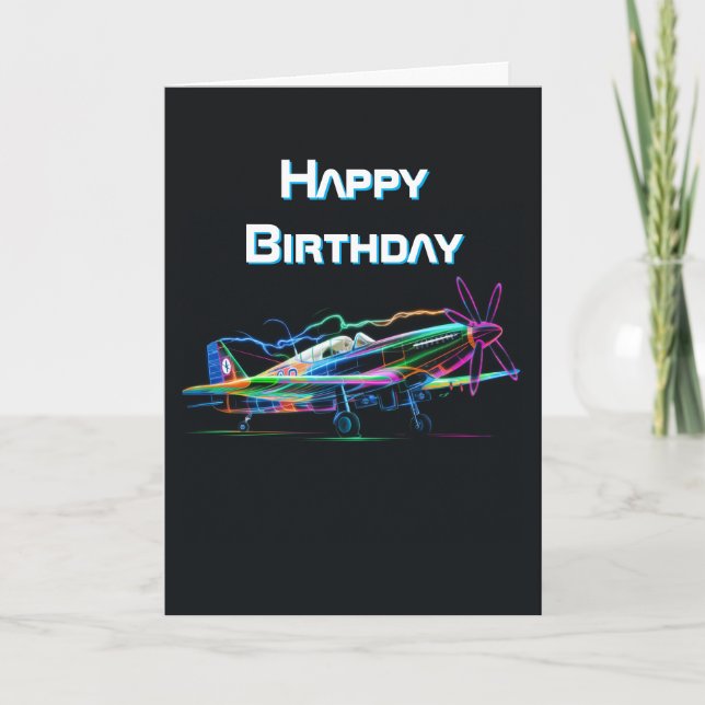 Colorful Airplane Flying, Aviation Birthday Card (Front)