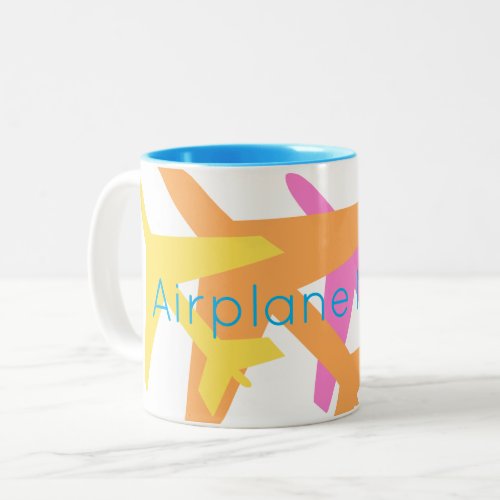 Colorful Airplane Mode Pilot Flying Travel Fun Two_Tone Coffee Mug