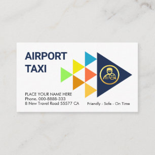 Colorful Airplane Triangles Taxi Service Business Card