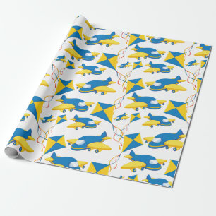 Colorful Airplanes and Kites Kids Pattern Wrapping Paper
