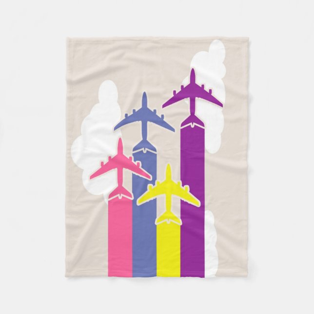 Colorful airplanes fleece blanket (Front)