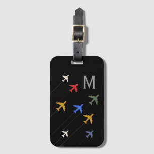 colorful airplanes luggage tag