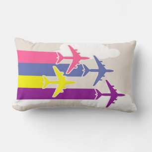 Colorful airplanes lumbar pillow