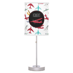 Colorful Airplanes Pattern Custom Name Table Lamp