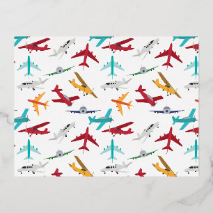 Colorful Airplanes Pattern Foil Holiday Postcard
