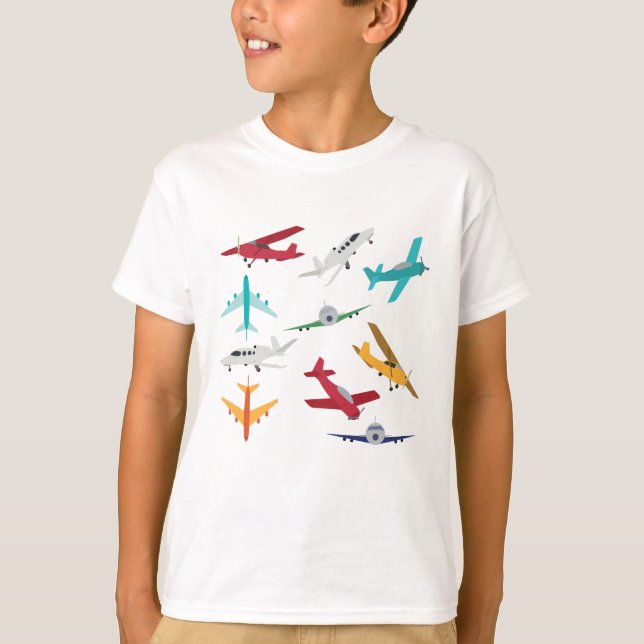 Colorful Airplanes Pattern Kids Bathroom T-Shirt (Front)