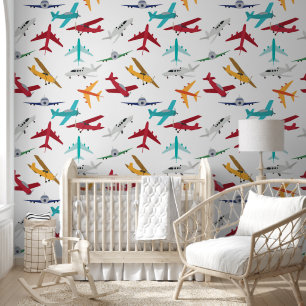 Colorful Airplanes Pattern Kids Bedroom Wallpaper