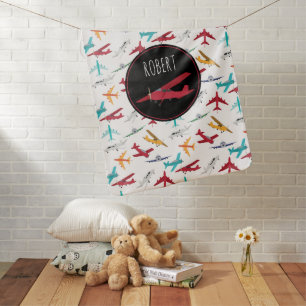 Colorful Airplanes Pattern Kids Custom Name Baby Blanket