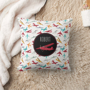 Colorful Airplanes Pattern Kids Custom Name Throw Pillow