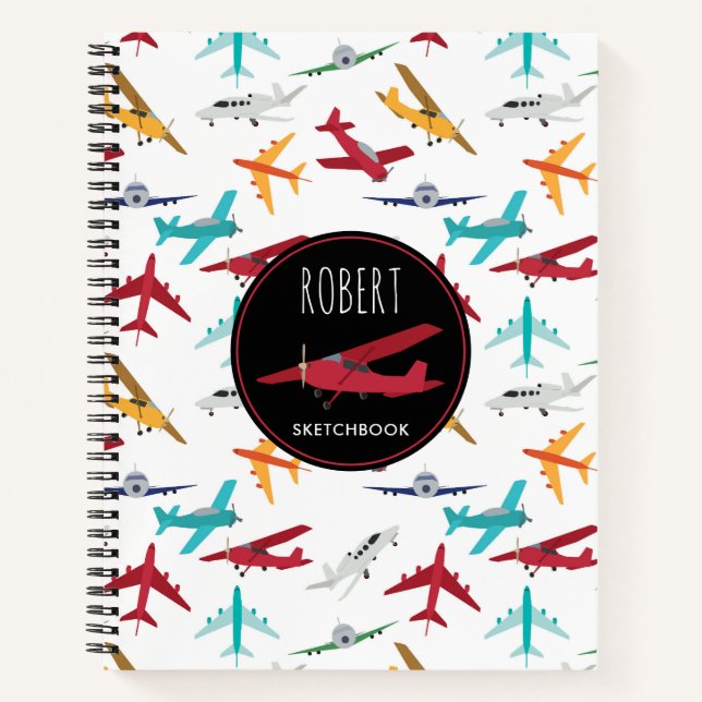 Colorful Airplanes Pattern Notebook (Front)