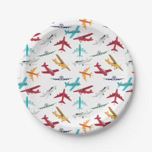 Colorful Airplanes Pattern Paper Plates