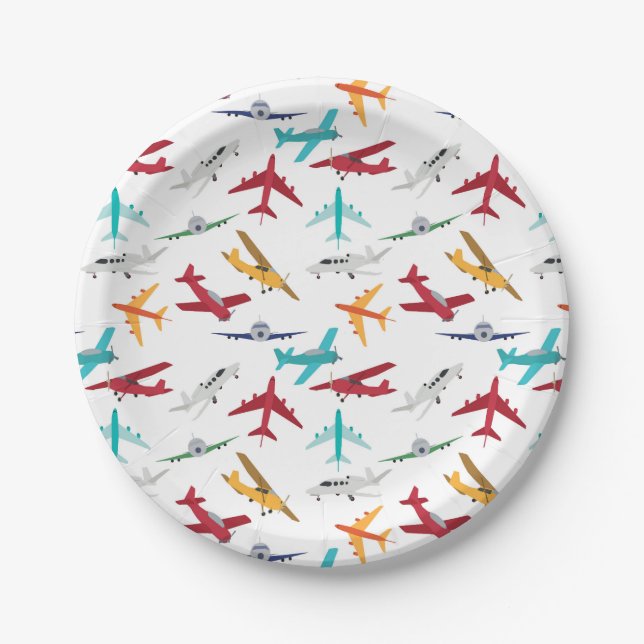 Colorful Airplanes Pattern Paper Plates (Front)