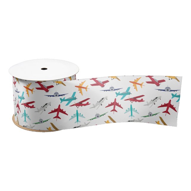 Colorful Airplanes Pattern Satin Ribbon (Spool)
