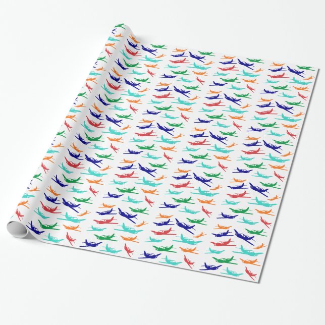 Colorful airplanes pattern wrapping paper (Unrolled)
