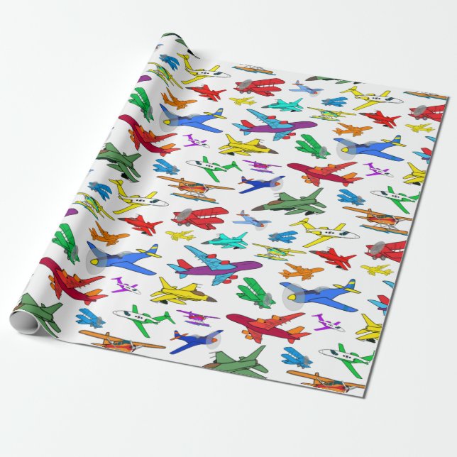 Colorful Airplanes Pattern Wrapping Paper (Unrolled)