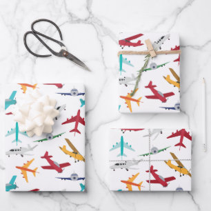 Colorful Airplanes Pattern Wrapping Paper Sheets