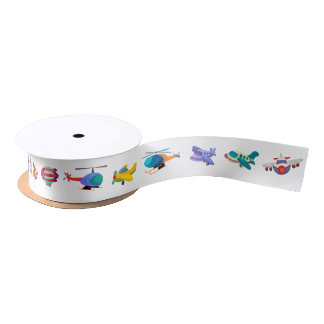 Colorful Airplanes Satin Ribbon (Spool)