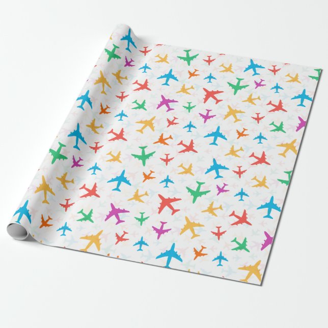 Colorful Airplanes Wrapping Paper (Unrolled)