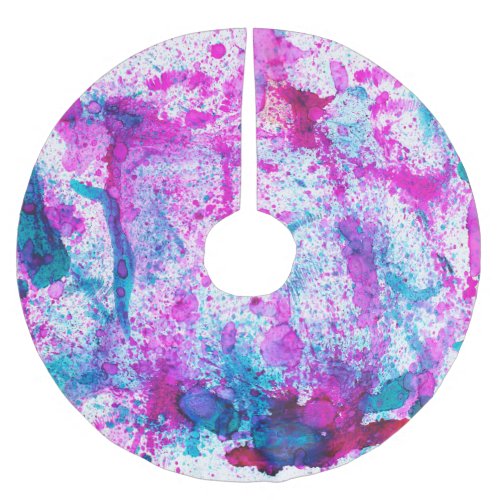 Colorful alcohol ink abstract painting brushed polyester tree skirt