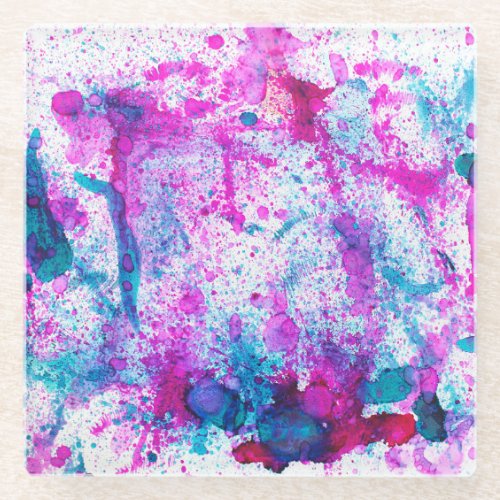 Colorful alcohol ink abstract painting glass coaster