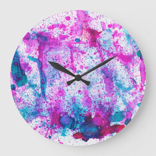 Colorful alcohol ink abstract painting large clock