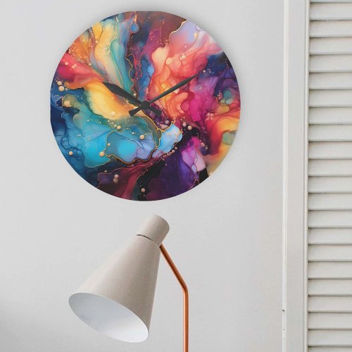 Colorful Alcohol Ink art Large Clock