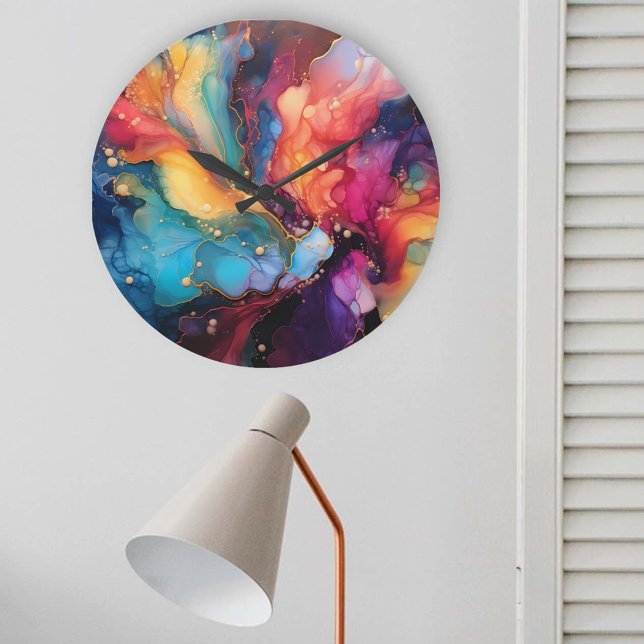 Colorful Alcohol Ink art Large Clock (Creator Uploaded)