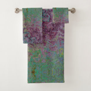 Colorful Alcohol Ink, Green and Burgundy Abstract Bath Towel Set