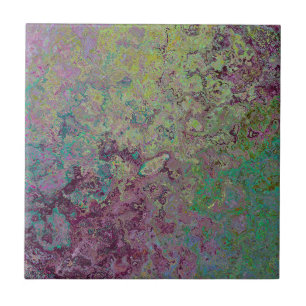 Colorful Alcohol Ink, Green and Burgundy Abstract Ceramic Tile