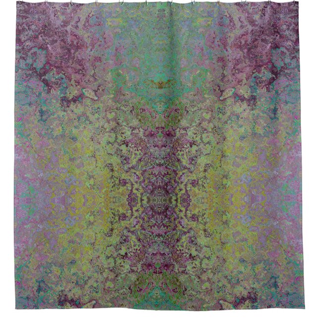 Colorful Alcohol Ink, Green and Burgundy Abstract Shower Curtain (Front)