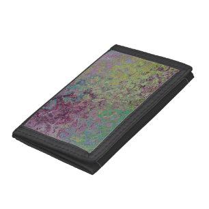 Colorful Alcohol Ink, Green and Burgundy Abstract Tri-fold Wallet