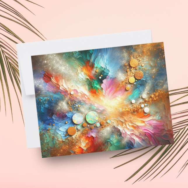 Colorful Alcohol Ink Opal Abstract Art Note Card (Brighten someone's day with this vibrant opal abstract note card!)