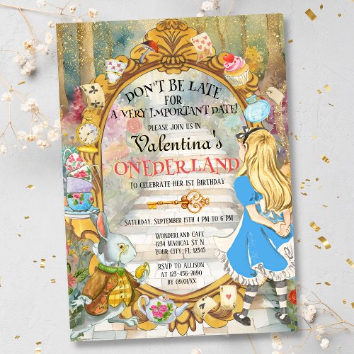 Colorful Alice in Onederland First 1st Birthday  Invitation
