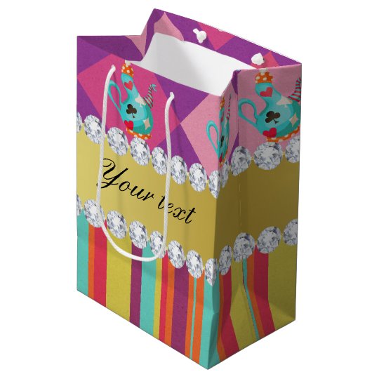 Colorful Alice in Wonderland and Stripes Medium Gift Bag | 0