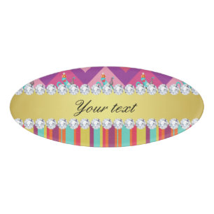Colorful Alice in Wonderland and Stripes Name Tag