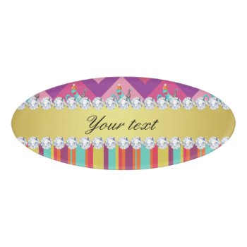 Colorful Alice In Wonderland And Stripes Name Tag by glamgoodies at Zazzle