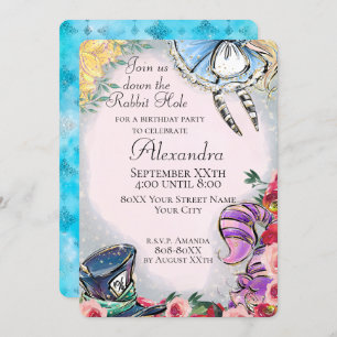 Colorful Alice in Wonderland Fairy Tale Theme Invitation