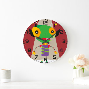 Colorful Alien Ant in Spotlight Quirky Sci-Fi Large Clock