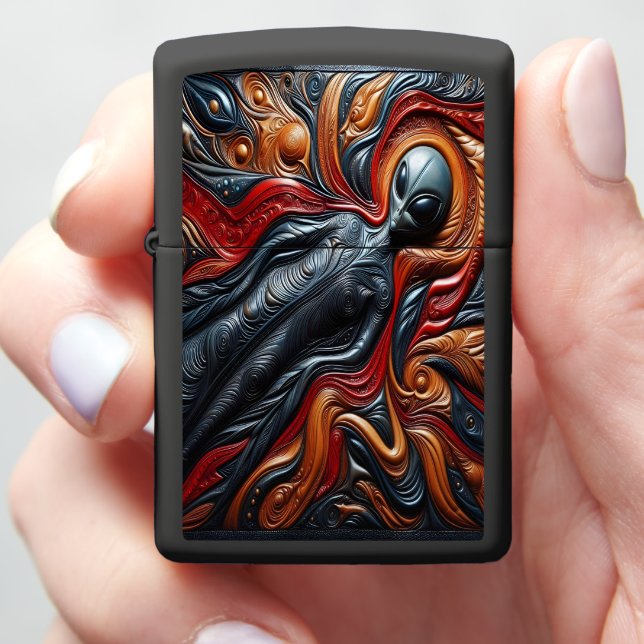 Colorful Alien Figure Zippo Lighter (In Hand)